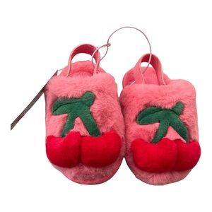 Cat & Jack Cherry Fuzzy Slippers Toddler Girls Size S 5/6 Pink Plush NWT